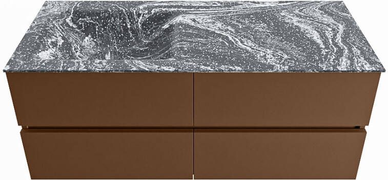 Mondiaz VICA-DLUX 120cm badmeubel onderkast Rust 4 lades. Inbouw wastafel CLOUD links zonder kraangat kleur Glace.