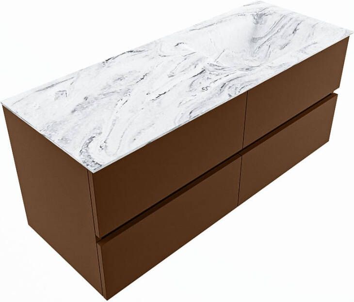 Mondiaz VICA-DLUX 120cm badmeubel onderkast Rust 4 lades. Inbouw wastafel CLOUD rechts 1 kraangat kleur Glace.