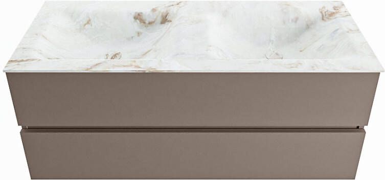 Mondiaz VICA-DLUX 120cm badmeubel onderkast Smoke 2 lades. Inbouw wastafel CLOUD dubbel zonder kraangat kleur Ostra.