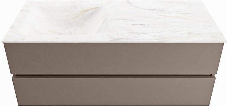 Mondiaz VICA-DLUX 120cm badmeubel onderkast Smoke 2 lades. Inbouw wastafel CLOUD links zonder kraangat kleur Ostra.