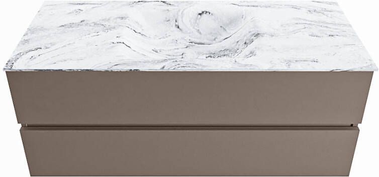 Mondiaz VICA-DLUX 120cm badmeubel onderkast Smoke 2 lades. Inbouw wastafel CLOUD midden 1 kraangat kleur Ostra.