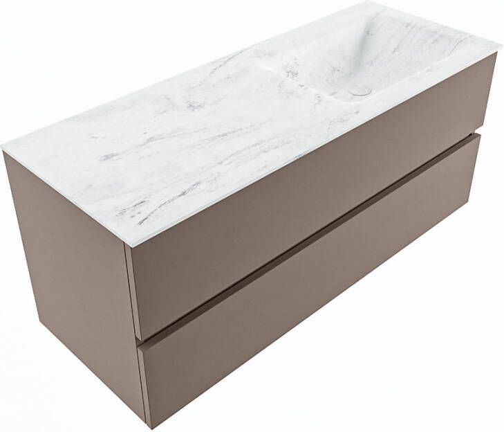 Mondiaz VICA-DLUX 120cm badmeubel onderkast Smoke 2 lades. Inbouw wastafel CLOUD rechts zonder kraangat kleur Lava.