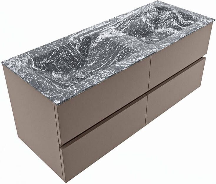 Mondiaz VICA-DLUX 120cm badmeubel onderkast Smoke 4 lades. Inbouw wastafel CLOUD dubbel zonder kraangat kleur Glace.