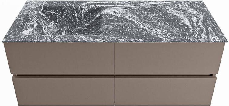 Mondiaz VICA-DLUX 120cm badmeubel onderkast Smoke 4 lades. Inbouw wastafel CLOUD links zonder kraangat kleur Opalo.