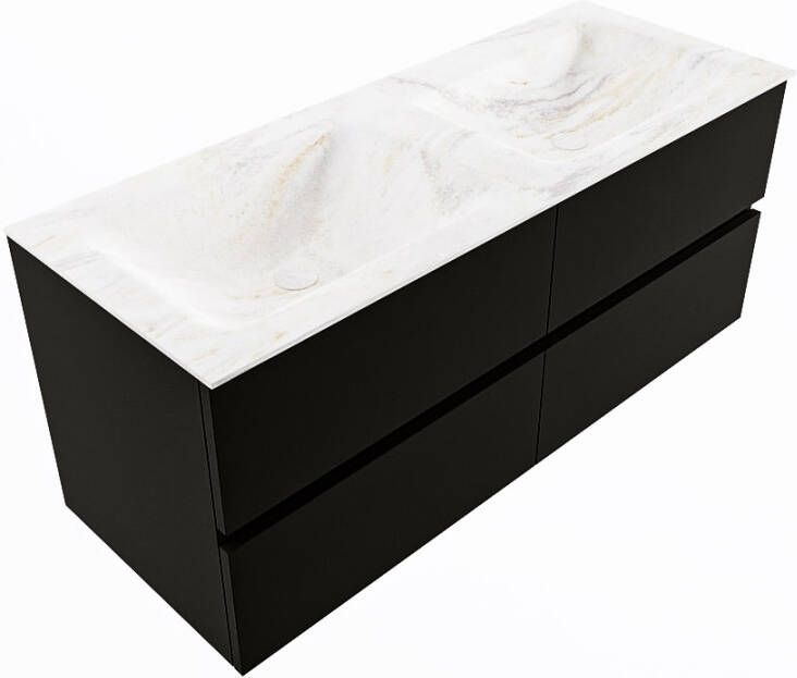 Mondiaz VICA-DLUX 120cm badmeubel onderkast Urban 4 lades. Inbouw wastafel CLOUD dubbel zonder kraangat kleur Opalo.