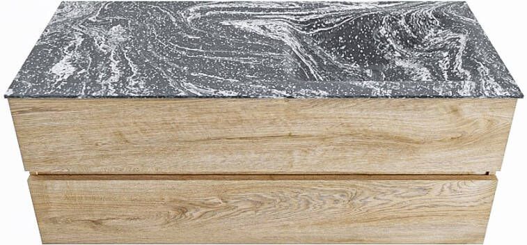 Mondiaz VICA-DLUX 120cm badmeubel onderkast Washed Oak 2 lades. Inbouw wastafel CLOUD rechts zonder kraangat kleur Ostra.