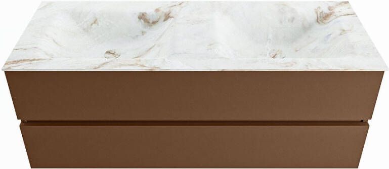 Mondiaz VICA-DLUX 130cm badmeubel onderkast Rust 2 lades. Inbouw wastafel CLOUD dubbel zonder kraangat kleur Opalo.