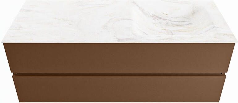 Mondiaz VICA-DLUX 130cm badmeubel onderkast Rust 2 lades. Inbouw wastafel CLOUD rechts 1 kraangat kleur Glace.