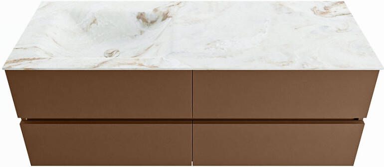 Mondiaz VICA-DLUX 130cm badmeubel onderkast Rust 4 lades. Inbouw wastafel CLOUD links zonder kraangat kleur Opalo.