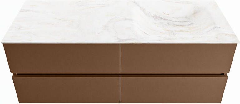 Mondiaz VICA-DLUX 130cm badmeubel onderkast Rust 4 lades. Inbouw wastafel CLOUD rechts 1 kraangat kleur Ostra.