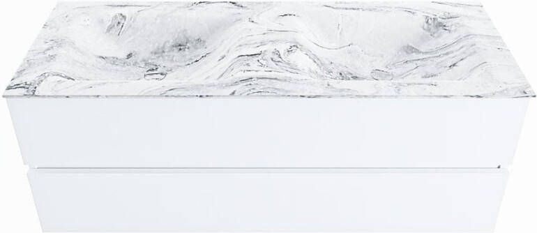 Mondiaz VICA-DLUX 130cm badmeubel onderkast Talc 2 lades. Inbouw wastafel CLOUD dubbel 2 kraangaten kleur Ostra.