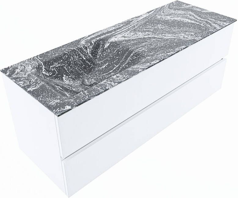 Mondiaz VICA-DLUX 130cm badmeubel onderkast Talc 2 lades. Inbouw wastafel CLOUD links zonder kraangat kleur Frappe.