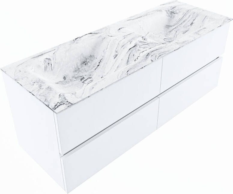 Mondiaz VICA-DLUX 130cm badmeubel onderkast Talc 4 lades. Inbouw wastafel CLOUD dubbel zonder kraangat kleur Lava.