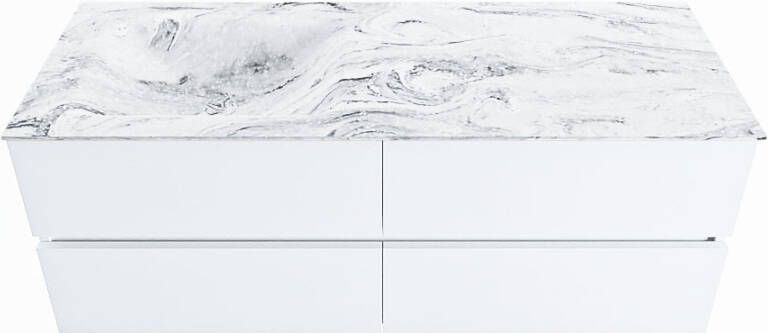 Mondiaz VICA-DLUX 130cm badmeubel onderkast Talc 4 lades. Inbouw wastafel CLOUD links 1 kraangat kleur Frappe.