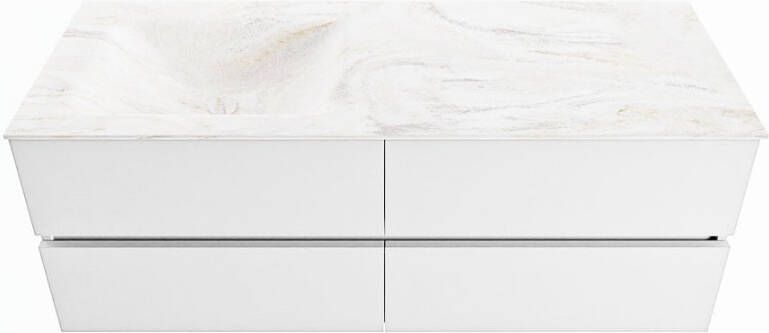 Mondiaz VICA-DLUX 130cm badmeubel onderkast Talc 4 lades. Inbouw wastafel CLOUD links zonder kraangat kleur Ostra.