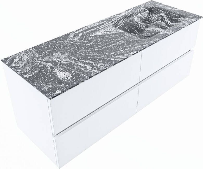 Mondiaz VICA-DLUX 130cm badmeubel onderkast Talc 4 lades. Inbouw wastafel CLOUD rechts 1 kraangat kleur Ostra.