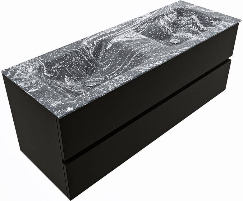 Mondiaz VICA-DLUX 130cm badmeubel onderkast Urban 2 lades. Inbouw wastafel CLOUD dubbel 2 kraangaten kleur Lava.