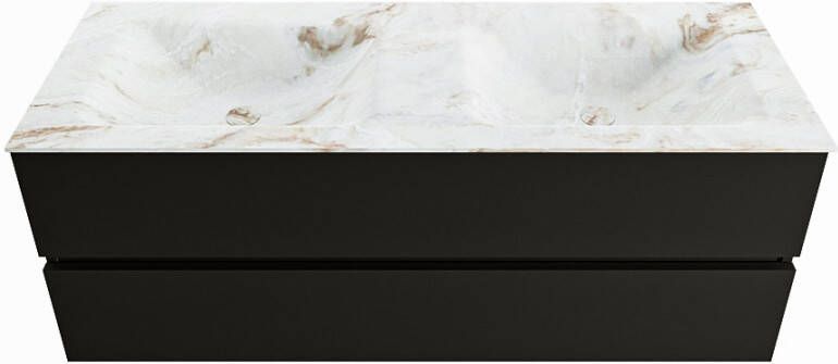 Mondiaz VICA-DLUX 130cm badmeubel onderkast Urban 2 lades. Inbouw wastafel CLOUD dubbel zonder kraangat kleur Ostra.