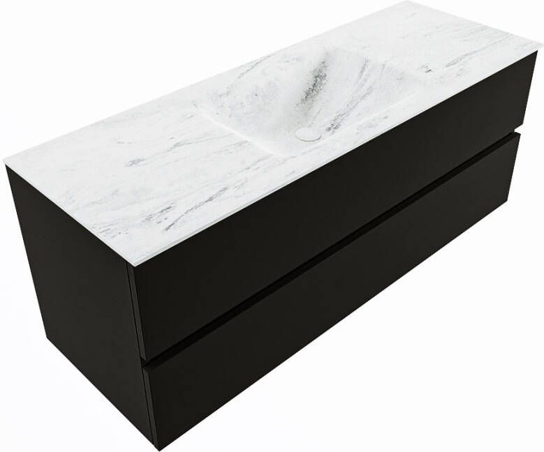 Mondiaz VICA-DLUX 130cm badmeubel onderkast Urban 2 lades. Inbouw wastafel CLOUD midden zonder kraangat kleur Lava.