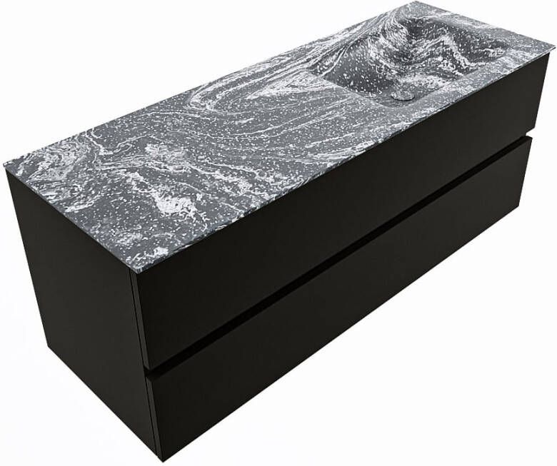 Mondiaz VICA-DLUX 130cm badmeubel onderkast Urban 2 lades. Inbouw wastafel CLOUD rechts zonder kraangat kleur Glace.