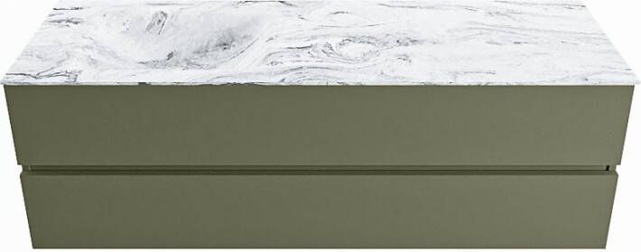 Mondiaz VICA-DLUX 150cm badmeubel onderkast Army 2 lades. Inbouw wastafel CLOUD links 1 kraangat kleur Glace.