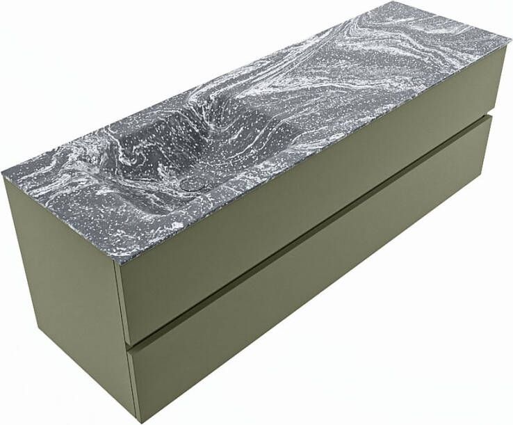 Mondiaz VICA-DLUX 150cm badmeubel onderkast Army 2 lades. Inbouw wastafel CLOUD links zonder kraangat kleur Ostra.