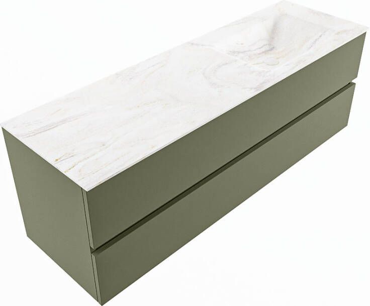 Mondiaz VICA-DLUX 150cm badmeubel onderkast Army 2 lades. Inbouw wastafel CLOUD rechts zonder kraangat kleur Lava.