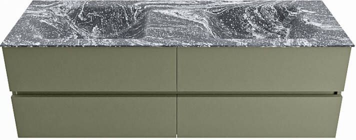 Mondiaz VICA-DLUX 150cm badmeubel onderkast Army 4 lades. Inbouw wastafel CLOUD dubbel zonder kraangat kleur Lava.