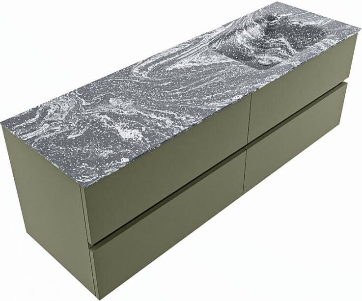 Mondiaz VICA-DLUX 150cm badmeubel onderkast Army 4 lades. Inbouw wastafel CLOUD rechts zonder kraangat kleur Frappe.