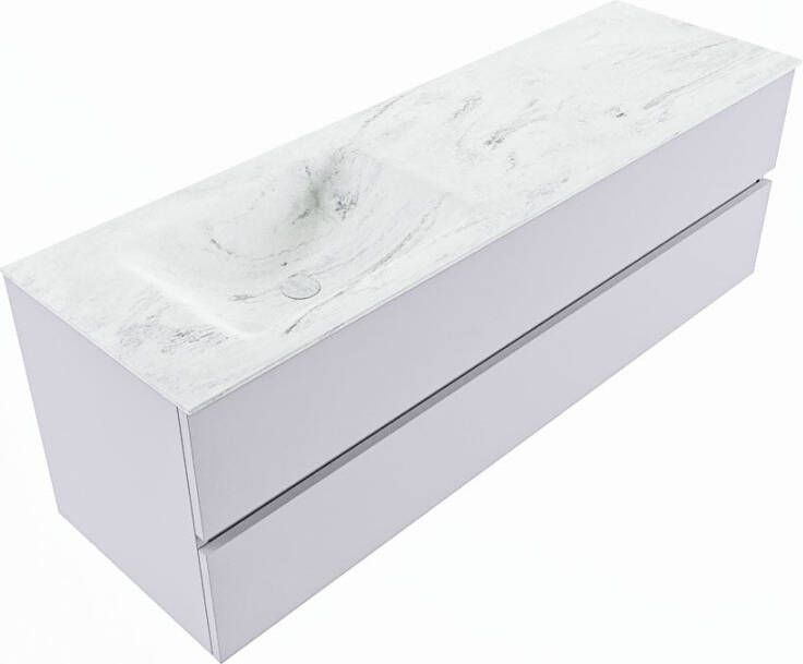 Mondiaz VICA-DLUX 150cm badmeubel onderkast Cale 2 lades. Inbouw wastafel CLOUD links 1 kraangat kleur Glace.