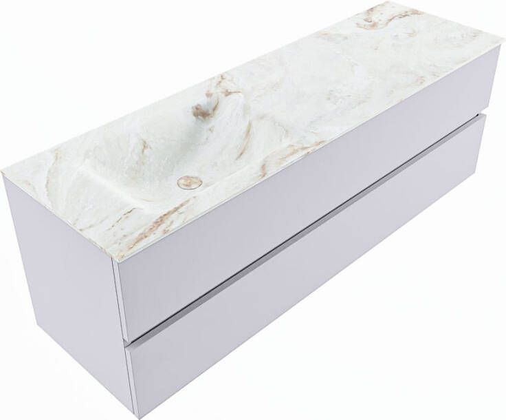 Mondiaz VICA-DLUX 150cm badmeubel onderkast Cale 2 lades. Inbouw wastafel CLOUD links zonder kraangat kleur Ostra.