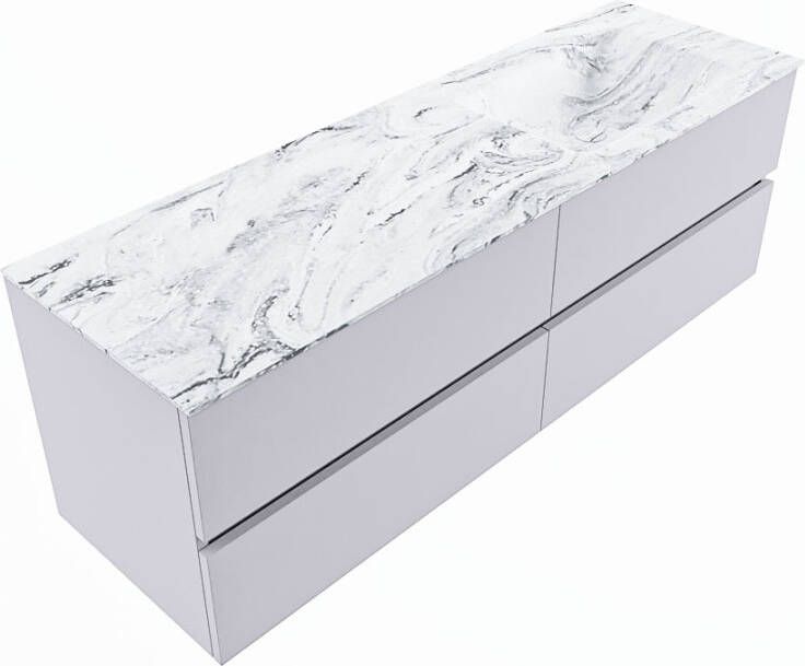 Mondiaz VICA-DLUX 150cm badmeubel onderkast Cale 4 lades. Inbouw wastafel CLOUD rechts 1 kraangat kleur Opalo.