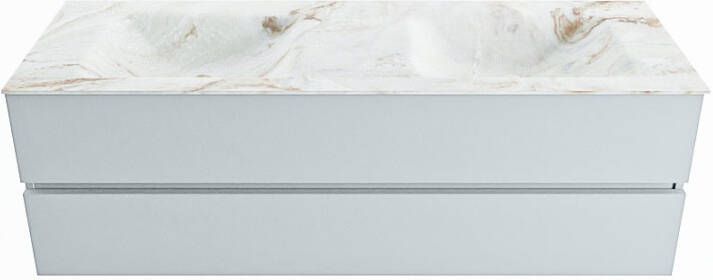 Mondiaz VICA-DLUX 150cm badmeubel onderkast Clay 2 lades. Inbouw wastafel CLOUD dubbel 2 kraangaten kleur Frappe.