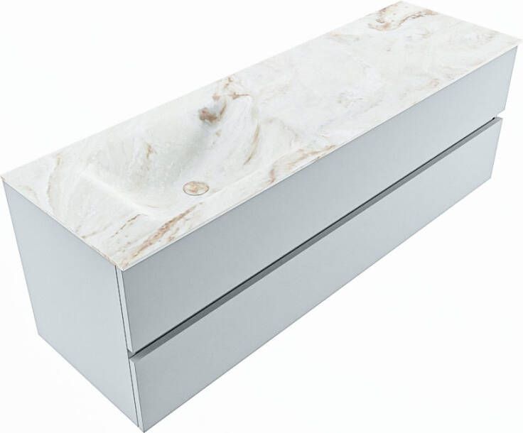 Mondiaz VICA-DLUX 150cm badmeubel onderkast Clay 2 lades. Inbouw wastafel CLOUD links 1 kraangat kleur Lava.