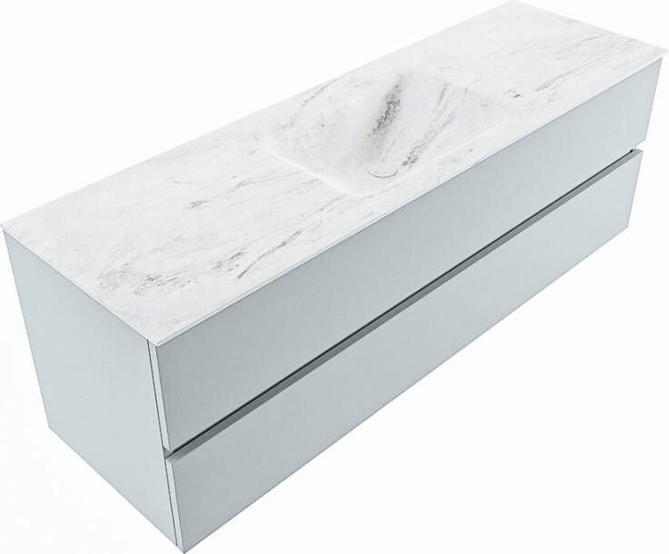 Mondiaz VICA-DLUX 150cm badmeubel onderkast Clay 2 lades. Inbouw wastafel CLOUD midden zonder kraangat kleur Opalo.