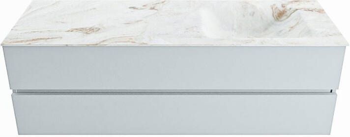 Mondiaz VICA-DLUX 150cm badmeubel onderkast Clay 2 lades. Inbouw wastafel CLOUD rechts 1 kraangat kleur Opalo.