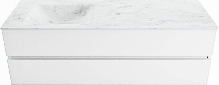 Mondiaz VICA-DLUX 150cm badmeubel onderkast Talc 2 lades. Inbouw wastafel CLOUD links 1 kraangat kleur Opalo.