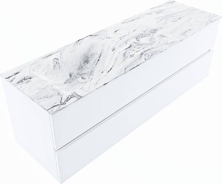 Mondiaz VICA-DLUX 150cm badmeubel onderkast Talc 2 lades. Inbouw wastafel CLOUD links zonder kraangat kleur Ostra.