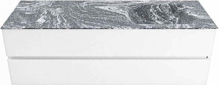 Mondiaz VICA-DLUX 150cm badmeubel onderkast Talc 2 lades. Inbouw wastafel CLOUD rechts zonder kraangat kleur Lava.