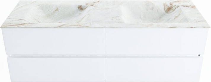 Mondiaz VICA-DLUX 150cm badmeubel onderkast Talc 4 lades. Inbouw wastafel CLOUD dubbel zonder kraangat kleur Opalo.