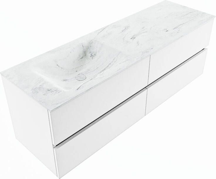 Mondiaz VICA-DLUX 150cm badmeubel onderkast Talc 4 lades. Inbouw wastafel CLOUD links zonder kraangat kleur Frappe.