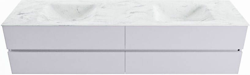 Mondiaz VICA-DLUX 200cm badmeubel onderkast Cale 4 lades. Inbouw wastafel CLOUD dubbel zonder kraangat kleur Opalo.