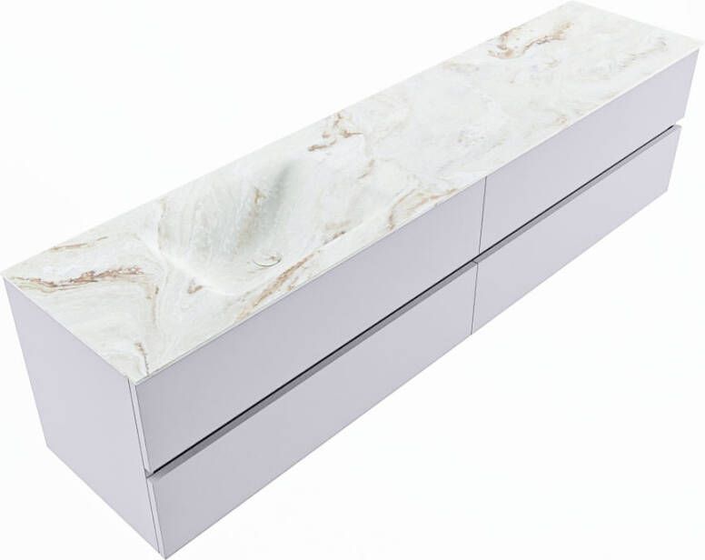 Mondiaz VICA-DLUX 200cm badmeubel onderkast Cale 4 lades. Inbouw wastafel CLOUD links 1 kraangat kleur Opalo.