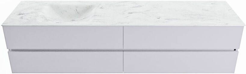 Mondiaz VICA-DLUX 200cm badmeubel onderkast Cale 4 lades. Inbouw wastafel CLOUD links zonder kraangat kleur Opalo.