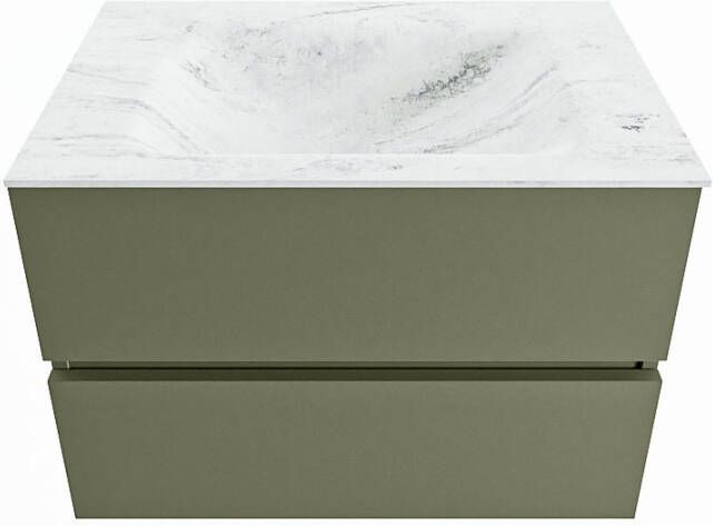 Mondiaz VICA-DLUX 70cm badmeubel onderkast Army 2 lades. Inbouw wastafel CLOUD midden 1 kraangat kleur Opalo.