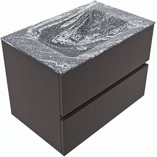 Mondiaz VICA-DLUX 70cm badmeubel onderkast Dark grey 2 lades. Inbouw wastafel CLOUD midden zonder kraangat kleur Glace.