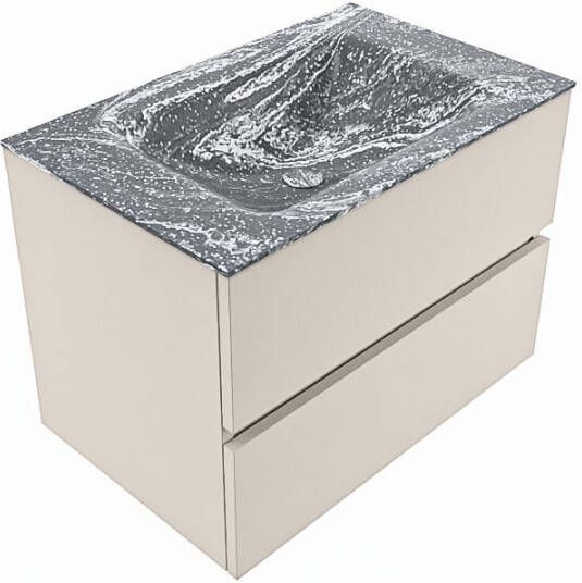 Mondiaz VICA-DLUX 70cm badmeubel onderkast Linen 2 lades. Inbouw wastafel CLOUD midden 1 kraangat kleur Opalo.