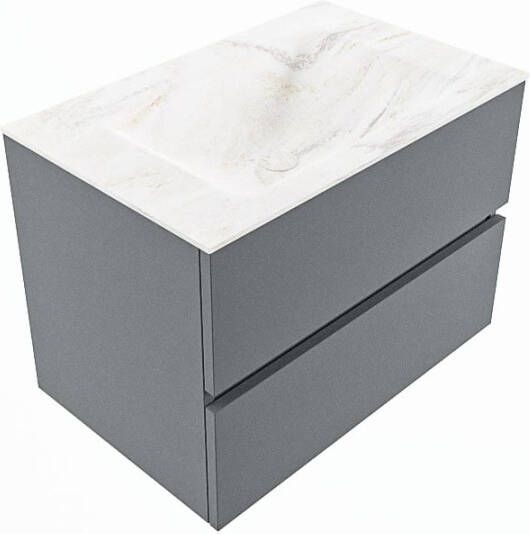 Mondiaz VICA-DLUX 70cm badmeubel onderkast Plata 2 lades. Inbouw wastafel CLOUD midden zonder kraangat kleur Opalo.