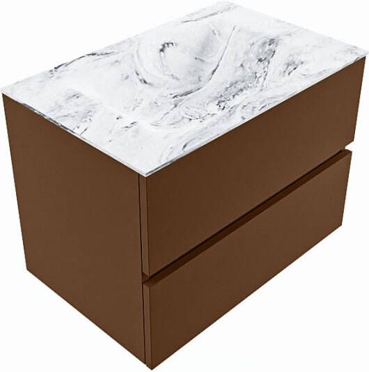 Mondiaz VICA-DLUX 70cm badmeubel onderkast Rust 2 lades. Inbouw wastafel CLOUD midden zonder kraangat kleur Frappe.
