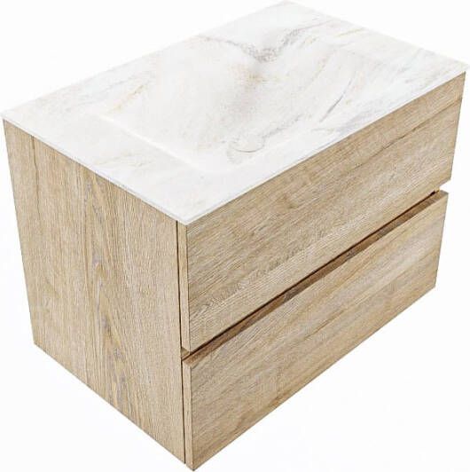 Mondiaz VICA-DLUX 70cm badmeubel onderkast Washed Oak 2 lades. Inbouw wastafel CLOUD midden 1 kraangat kleur Glace.